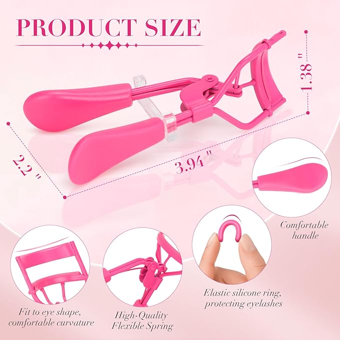 ODELY Eyelash Curler with Pads, Lash Curler with 10 Extra Silicone Replacement Pads, Comfortable Grip for Effortless Curling – Eyelashes for The Perfect Eye Contour (Light Pink)