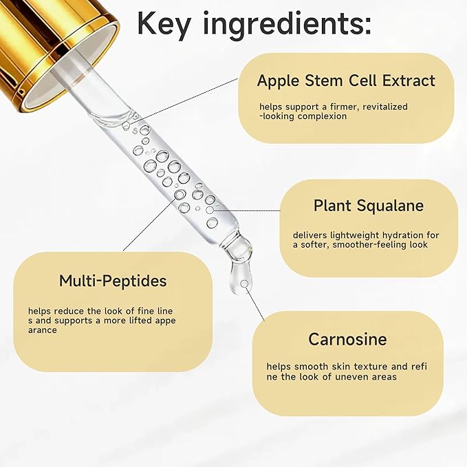 Stem Cell Serum for Face - Apple Stem Cell & Multi-Peptides - Instant Face Lift Serum Helps Reduce Fine Lines Appearance & the look of contours - Suitable for All Skin Types - 1 Fl Oz