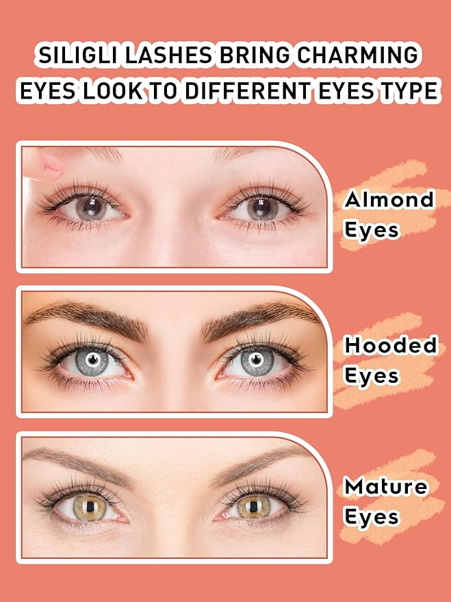 Cat Eye Lashes - Natural 15mm Wispy False Eyelashes, Thin Band, 3D Volume, Curly, 7 Pair Pack