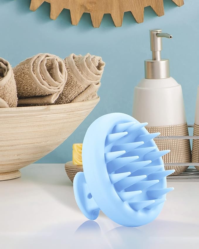 BEAUTLOHAS Silicone Scalp Massager Shampoo Brush, Shower Scrubber with Soft Bristles, Hair Growth & Dandruff Treatment, Wet/Dry Hair Massager for All Hair Types (Blue)