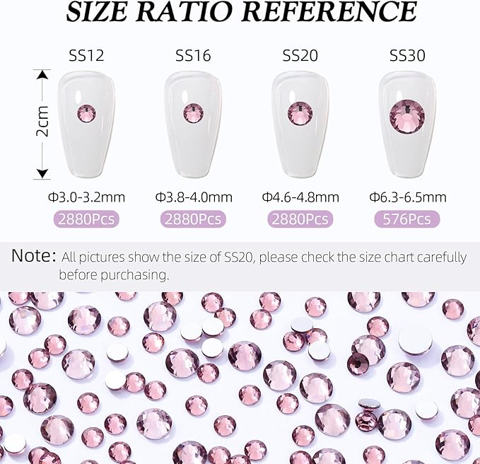 Meibite Light Amethyst Flatback Rhinestones, Glass Rhinestones for Nail Art and Craft, Glue Fix, Loose Crystal Gemstones(Lt.Amethyst, SS20, 2880pcs, 4.6-4.8mm)
