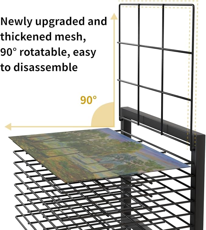 Art Drying Rack with 36 Shelves, Wall Mount Painting Drying Rack for Classroom, Studio, Mobile Canvas Rack Art Storage with 4 Wheels, 17 5/16” W X 15 1/4” D X 55 1/2” H