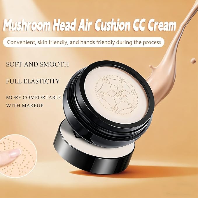 Foundation Cushion, Mushroom Head Air Cushion CC Cream, BB Cream Face Makeup Foundation, Moisturizing Concealer Brighten Long-Lasting, Even Skin Tone for All Skin Types (warm)
