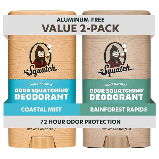 Dr. Squatch Natural Men’s Deodorant – Aluminum Free Natural Deodorant Men with Charcoal & Postbiotics for 72-Hour Odor Protection – Coastal Mist, 2.65oz Stick (3-Pack)