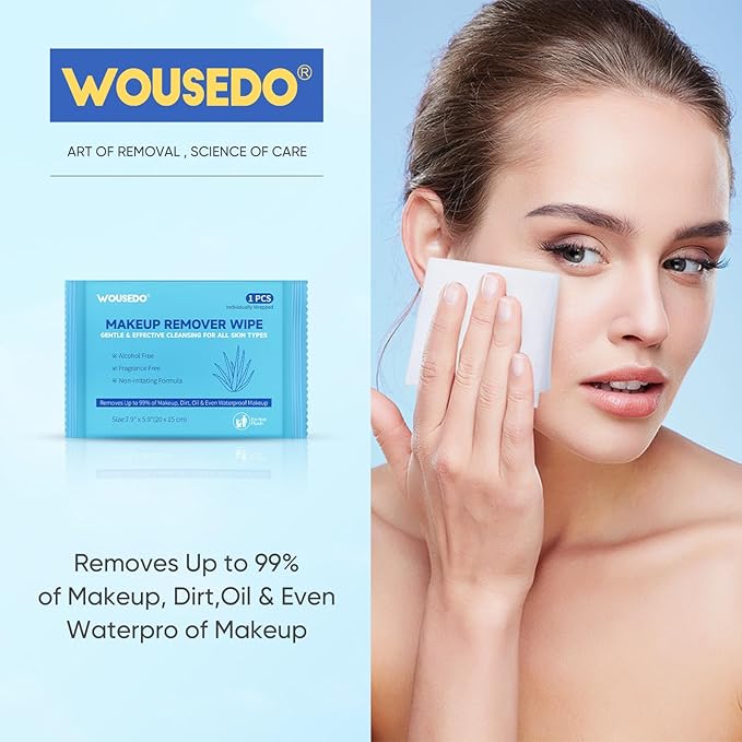 48 Count Makeup Remover Wipes, Bulk Gentle Cleansing Facial Towelettes, Individually Wrapped Travel Size,Alcohol-Free & Hypoallergenic for All Skin Types