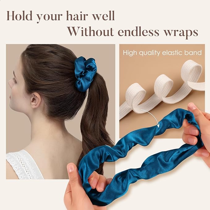 LULUSILK Silk Scrunchies for Hair Sleep, 100% Real Mulberry Silk, No Damage Hair Ties for Women and Girls, Lavender Pink and Peacock Blue, Pack of 3