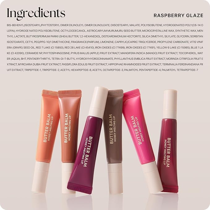 Nature Republic Honey Melting Lip Butter Balm – Moisturizing Tinted Plumping Lip Balm with Peptides, for Sheer & Glossy, Fuller-Looking Lips, Stocking Stuffers (RASPBERRY GLAZE)