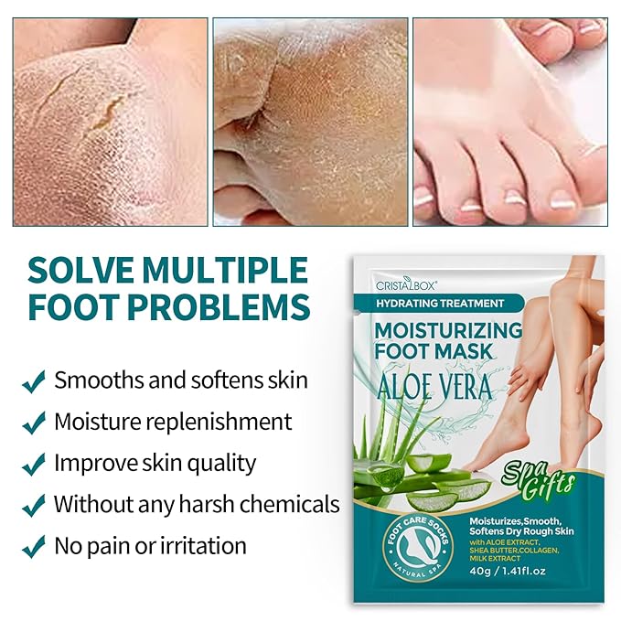 Moisturizing Foot Mask 5 Pack,Hydrating Foot Masks for Dry Cracked Feet,Moisturizing Socks Dry Skin Moisturizer for Soft and Smooth Touch Feet,Foot Care Spa Gifts for Women Men Valentines Gifts