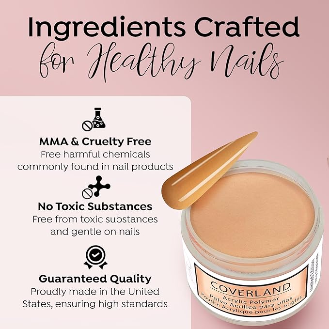 Tones Coverland Acrylic Nail Powder "Fresh Belini" - Limited Edition Acrylic Powder for Nail Design, Sculpting, and Masking Nail Bed Imperfections - Professional Acrylic Nail Supplies - (1.5 Oz)