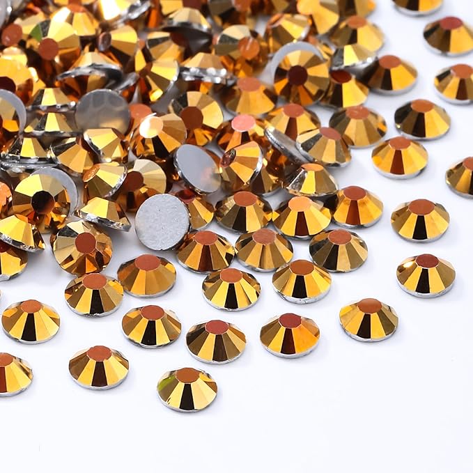 Meibite Gold Flatback Rhinestones, Glass Rhinestones for Nail Art and Craft, Glue Fix, Loose Crystal Gemstones(Gold, SS16, 1440pcs, 3.8-4.0mm)