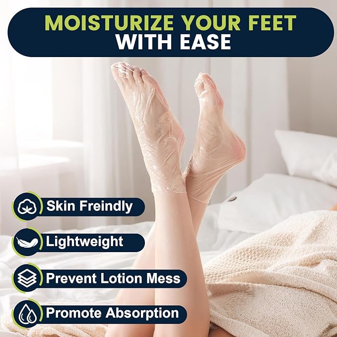 TEAWOO 200PCS Plastic Foot Covers for Feet, Leak-Proof Plastic Foot Masks for Moisturizing Feet, Pedicure & Foot Care, 200 Stickers for Snug Closure Included (Fits up to USA 13)