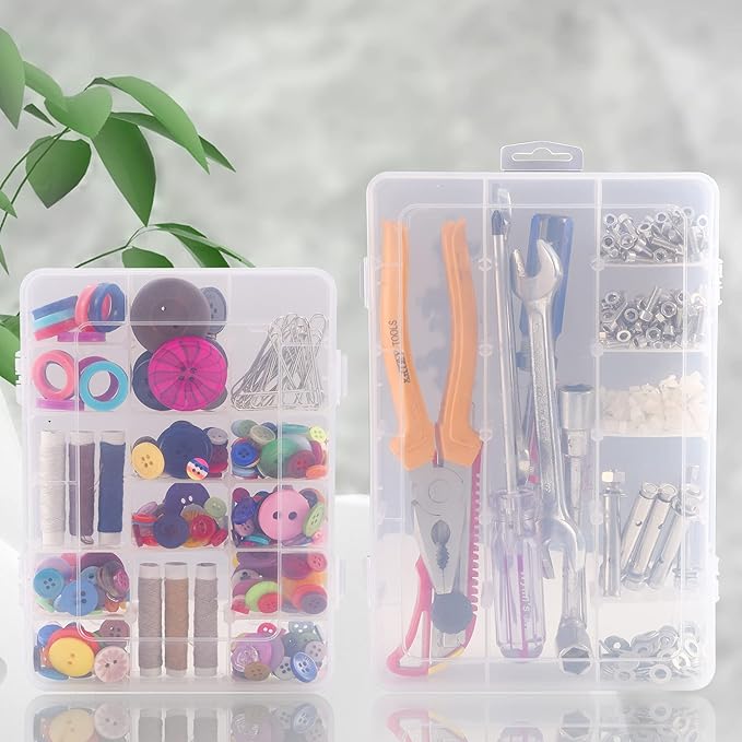 Exptolii 18 Grids Plastic Organizer Box with Dividers, Clear Compartment Container Storage for Beads Crafts Jewelry Fishing Tackles, Size 7.9 x 6.2 x 1.2 in