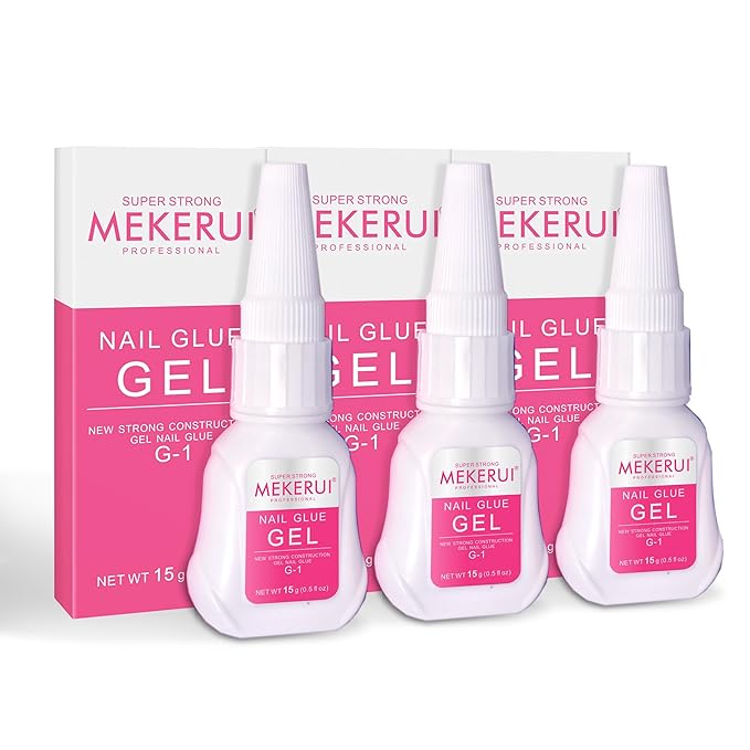 Mekerui Super Strong Nail Glue for Press on Nails Resists Dripping and Clogging. It Dries Rapidly in 7 Seconds sans UV Light, Offers Long Lasting 30+ Days, is Waterproof, and Meets Professional Salon