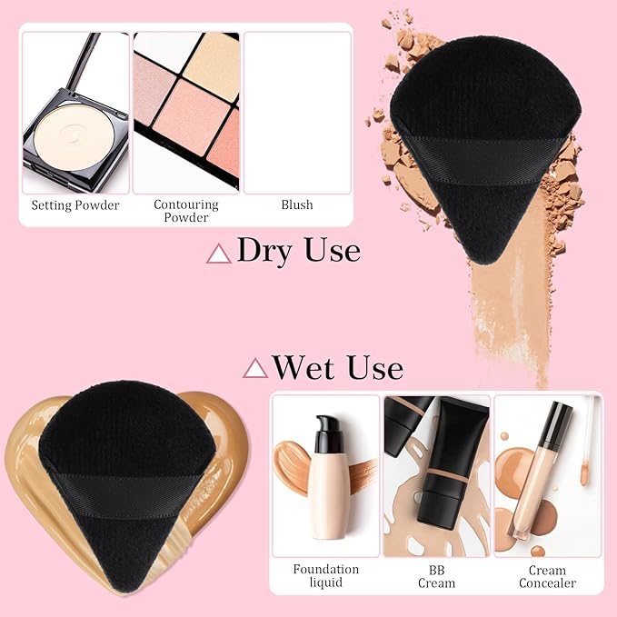 32 Pcs Triangle Powder Puff, Face Soft Velour Makeup Sponge, Triangle Puff for Wet and Dry, Setting Puffs Cosmetic Foundation Makeup Tool(Black)