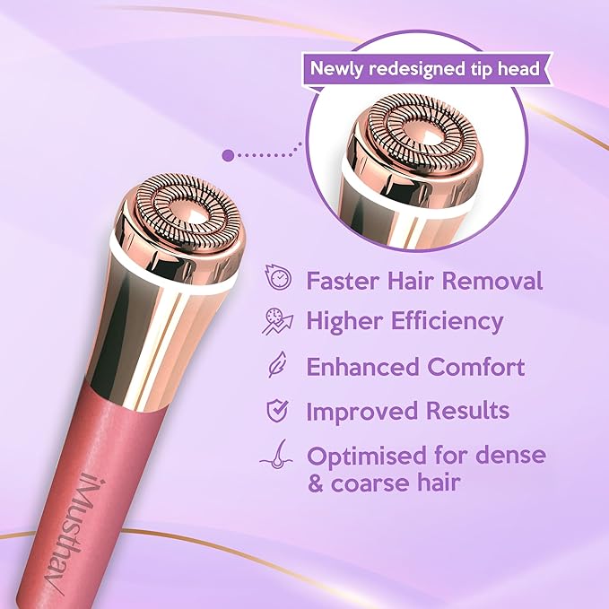 iMusthav Facial Hair Remover for Women – Painless 16mm Dual Ring Floating Head Blade, Portable, Electric Razor & Epilator for Flawless Face, Lips & Chin – with 18K Gold-Plated Head, 360° LED Light