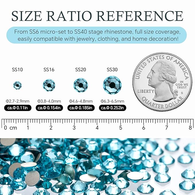 Meibite Aquamarine Flatback Rhinestones, Glass Rhinestones for Nail Art and Craft, Glue Fix, Loose Crystal Gemstones(Aquamarine, SS16, 1440pcs, 3.8-4.0mm)