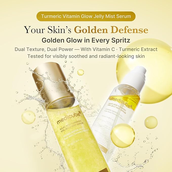 medicube Turmeric Vitamin Gold Jelly Mist Serum | 2-in-1 Daily Facial Spray and Serum | With Vitamin C, Turmeric, Panthenol for Hydrating, Calming Care | Lightweight, Refreshing Mist | Korean Skincare