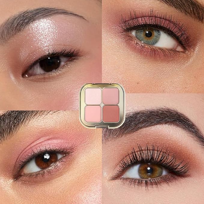 Pink Champagne Taupe 4Colors Eyeshadow Makeup Palette with Mirror,Natural Neutral Powde Eye Shadow Palettes for Older Women,Long Lasting Naturing-Looking,Lightweight Eye Makeup Kit Travel Size,Vegan