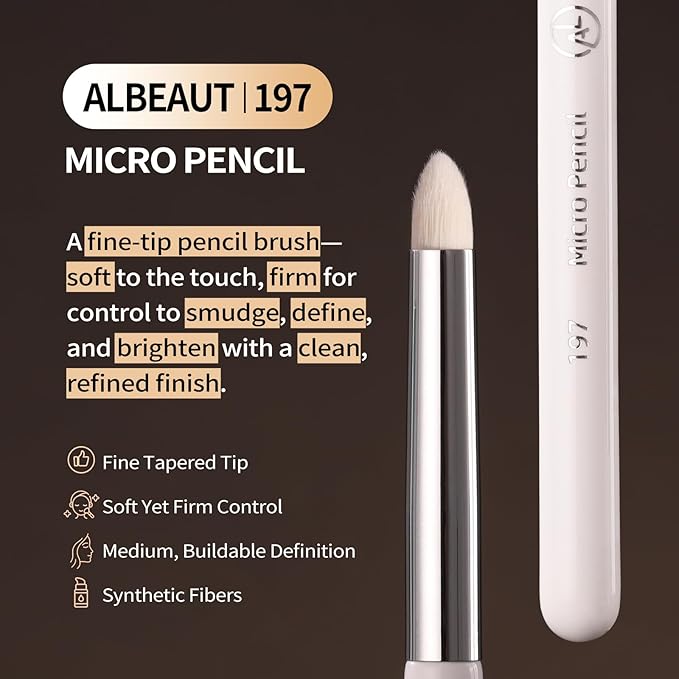 Small Eyeshadow Brush, Soft Firm Pencil Brush with Precise Point, Delicate Areas Eye Shadow Applicator for Inner Eye & Different Eye Shape (197 Micro Pencil)