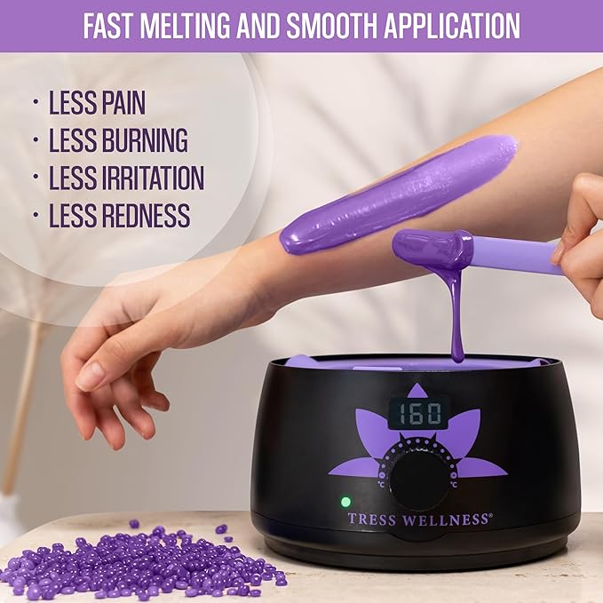 Tress Wellness Wax Beads - Safe for Skin - Dermatologically Tested - At-Home Kit for Bikini, Brazilian & Full Body - Lavender 1.2