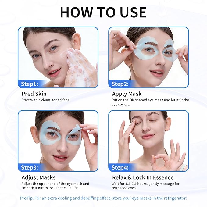 OK Shape Eye Masks, 360° Fit Under Eye Patches with Retinol and Collagen, Firming & Hydrating Eye Mask for Wrinkles and Puffy Eyes, Self Care Gifts for Women - 6 Pairs, Happy Blue