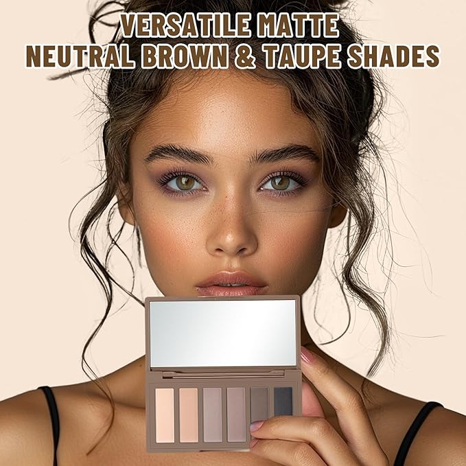6 Colors Mini Eyeshadow Makeup Palette with Brush Neutral Nude Smoky Eye Shadow Taupe & Brown Matte Make Up Pallet with Mirror Highly Pigmented Long Lasting Waterproof Travel Size Gift Kit