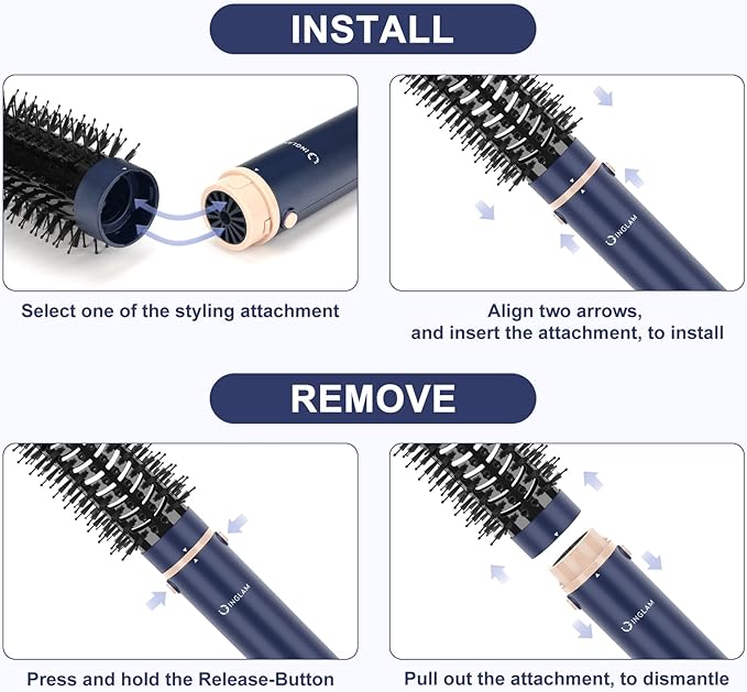 6-in-1 Hair Dryer Brush, 110,000 RPM High Speed Hair Dryer with Air Straightener, 28mm AUTO Curlers, IG INGLAM MegaAIR 2.0 Multi-Styler Set Volumizing and Shape, Prussian Blue