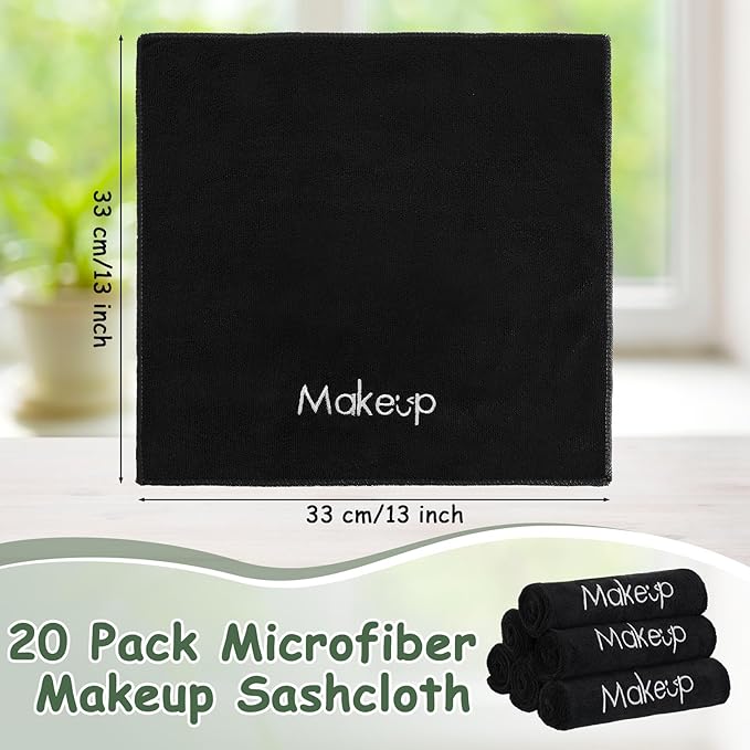 Shimeyao 20 Pack Makeup Towels Black Makeup Washcloths for Face Microfiber Remover Cloth 13x13 Inch Quick Dry Face Towels for Cleaning Hand