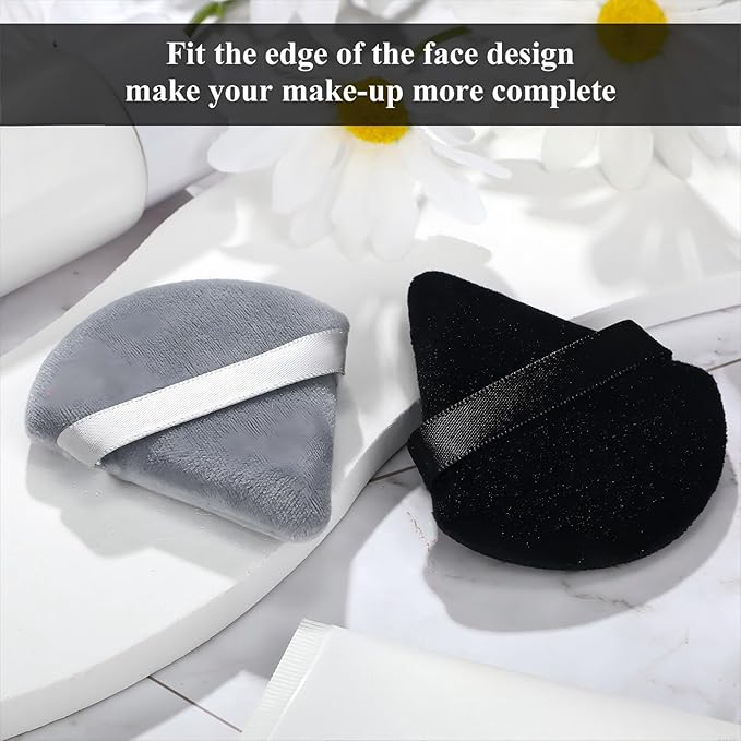 Maitys 12 Pcs Powder Puff Triangle for Face Makeup Cosmetic Loose Powder Puff Velour Soft Body Washable Reusable Foundation Sponge Wet Dry Makeup Tool for Women(Small,Black, Gray)