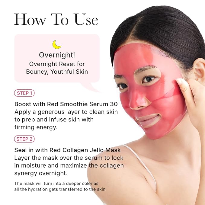 ARENCIA Red Collagen Jello Mask, Plump & Hydrating x 4ea, Overnight Hydrogel Mask for Dry, Mature Skin, Packed with Collagen, 5 Peptides, 2% Niacinamide
