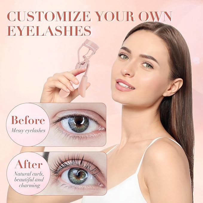 ODELY Eyelash Curler with Pads, Lash Curler with 10 Extra Silicone Replacement Pads, Comfortable Grip for Effortless Curling – Eyelashes for The Perfect Eye Contour (Rose Pink)