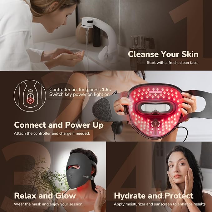 JOVS LED Light Therapy Face Mask, Wireless Red Light Therapy Mask for Face, Portable Skin Care Beauty Device Intelligent Beauty Solution at Home Use, 4 Modes for Visible Results