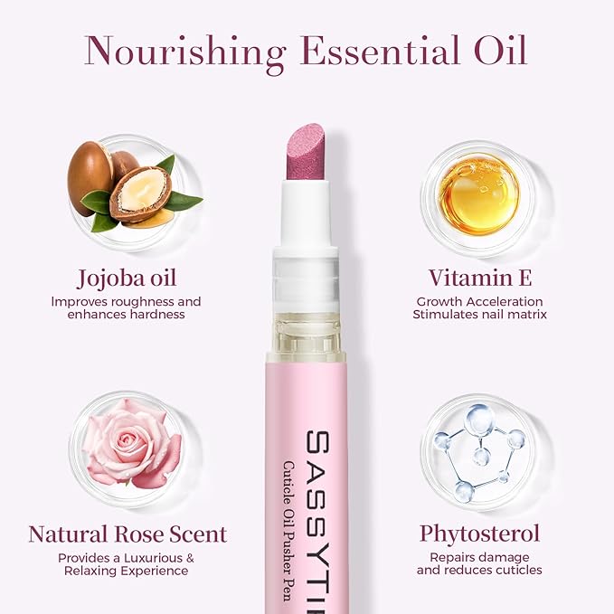 SASSYTIP Ceramic Cuticle Pusher & Oil Pen, 2ml Rose/Lavender Scented Nail Care Pen, Gentle Cuticle Remover for Dry & Damaged Nails, Hangnails, Moisturize Strengthen Brighten (Pink)