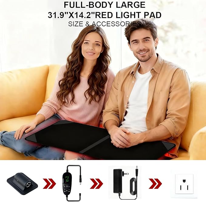 Red Light Therapy Mat for Body, 31.9" x 14.2" Large Red Light Therapy Pad with Protection Device, 660nm & 850nm Infrared Light Therapy Wrap for Body Back Waist Shoulder Knee Joint, Gift for Women Men