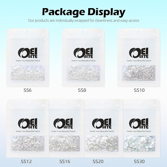 Meibite F White Flatback Rhinestones, Glass Rhinestones for Nail Art and Craft, Glue Fix, Loose Crystal Gemstones(F White, SS8, 1440pcs, 2.3-2.5mm)