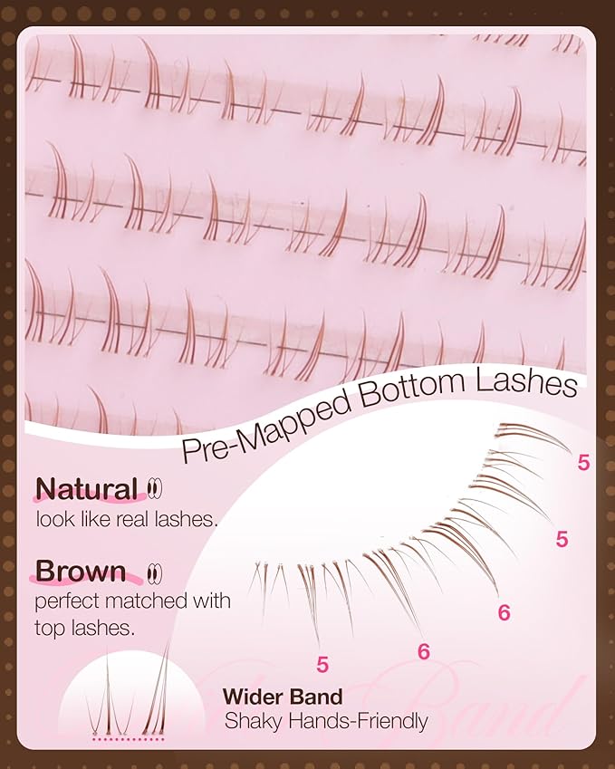 Brown Wispy Lash Clusters Kit with Bottom Lashes Manga Cluster Eyelash Extensions Kit Natural Anime Eyelash Clusters Spiky Fairy Individuals Lash Bond and Seal Clear (5-14MM, CC Curve)