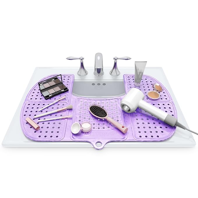 Sink Topper Bathroom Sink Cover for Counter Space & Storage Saver | RV Must Haves | Silicone Foldable Beauty Makeup Brush Cleaning Mat | Hot Tools Organizer | RV Sink Cover | Large, Lavender