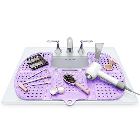 Sink Topper Bathroom Sink Cover for Counter Space & Storage Saver | RV Must Haves | Silicone Foldable Beauty Makeup Brush Cleaning Mat | Hot Tools Organizer | RV Sink Cover | Large, Lavender