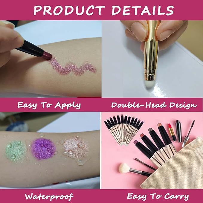 Bright Green Eyeshadow Stick Makeup, Highlighter Matte Cream Eye Shadow Pencil, Waterproof Hypoallergenic Long Lasting Crayon, Glitter Primer Palette Shimmer Eyeliner Pen wiht Soft Brush