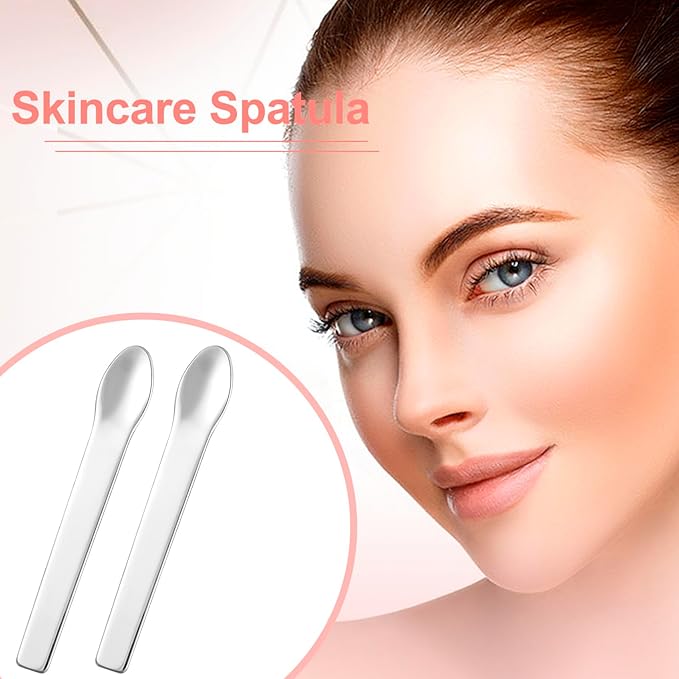 Pndeyo 3pcs Mini Metal Makeup Spatula, Reusable Cosmetic Cream Spatulas Spoon, Skincare Scoop Applicator Facial Massage Beauty Tools for Mixing and Sampling Face Eye Cream- Silver