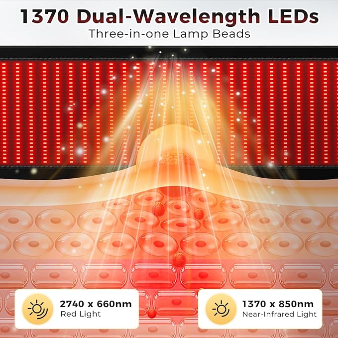 Body Red Light Therapy Mat, Eligible Red Light Therapy Blanket, 2in1 LEDs(660nm& 850nm), Premium Leather, Adjustable Timer & Intensity 195x60cm 1370 LEDs
