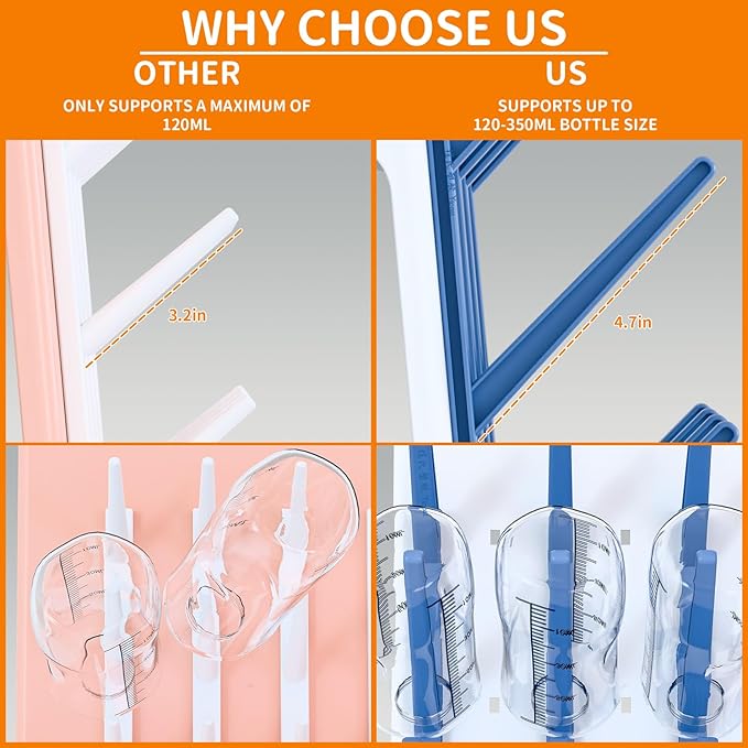 SuoXing Vertical Baby Bottle Drying Rack,Space Saving Countertop Baby Drying Rack for Bottles,Large Baby Bottle Station Stand,Bottle Rack Dryer for Brushes,Pacifiers,Baby Accessories Organizer,Blue