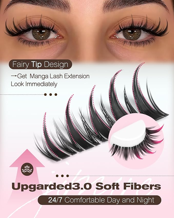 Manga Lash Clusters with Spikes Wispy Eyelash Clusters Invisible Band D Curly Cluster Eyelash Extensions 10-16MM Manga Lashes Extensions with Bottom Lashes Clusters Easy to Apply 160Pcs Pack