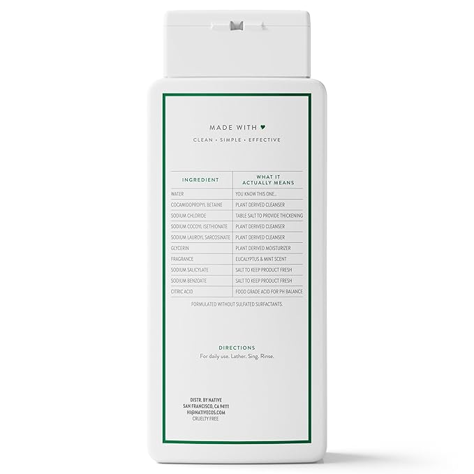 Native Body Wash Contains Naturally Derived Ingredients | For Women & Men, Sulfate, Paraben, & Dye Free Leaving Skin Soft and Hydrated | Eucalyptus & Mint 18 oz