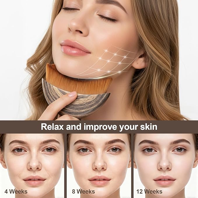 Lymphatic Contour Face Brush, Ergonomic Lymphatic Drainage Massager, Natural Makeup Brushes with Gentle Bristles, Hypoallergenic Manual Facial/Body Brush for Sculpting