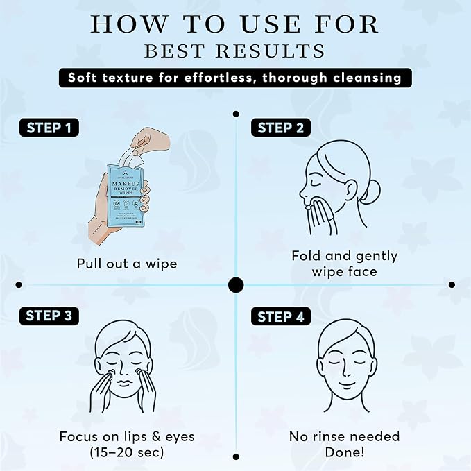 Angel Beauty Makeup Remover Wipes – 30 Individually Wrapped Micellar Face Wipes Singles – Daily Gentle Facial Cleanser with Aloe, Avocado & Vitamin C – Alcohol-Free, Paraben-Free, Travel-Friendly