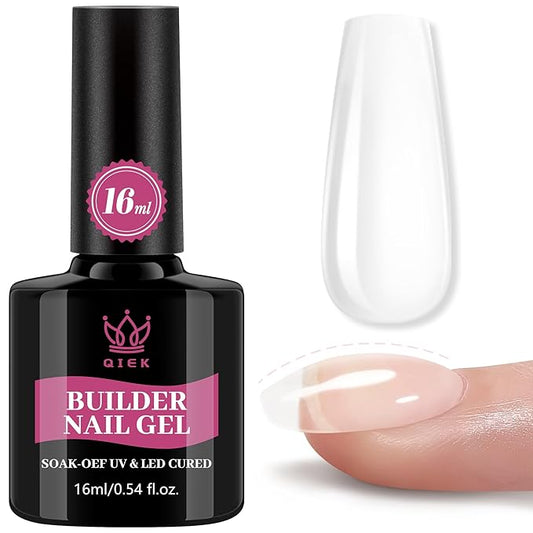 QIEK Builder Nail Gel, 7-in-One Builder for Nails Crystal Clear Strengthener Glue Apex Enhancement Extension Hard Building Gel LED Lamp Cured Rubber Base Coat for DIY Beginners& Salon Manicure 0.54 OZ