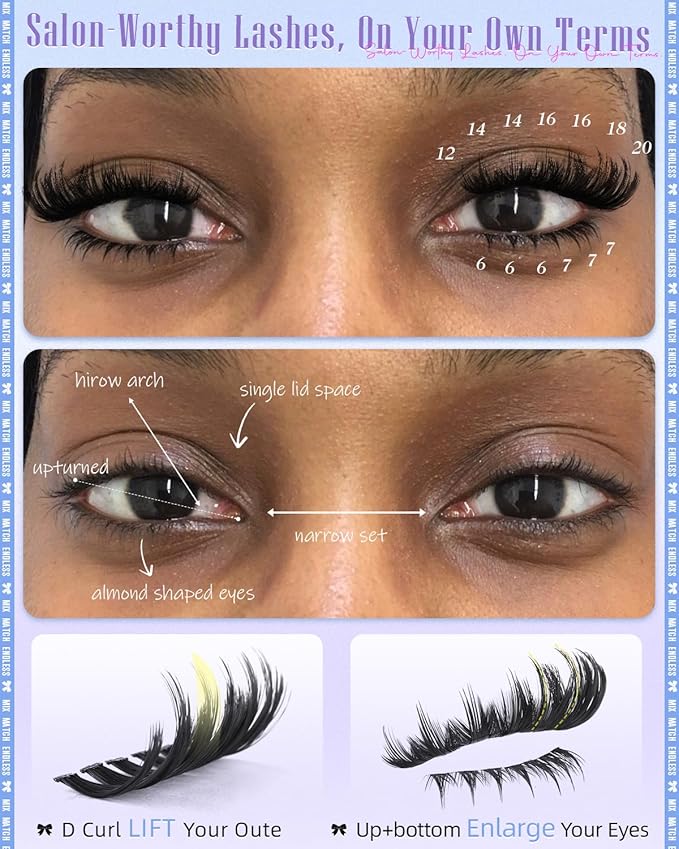 Wtvane 260D Lash Clusters Volume Eyelash Clusters 12-20mm Manga Lash Extension 6-7mm Bottom lashes Clusters D Curl Individual Lashes Long Cluster Eyelash Extensions Spiky False Eyelashes Baddie Look