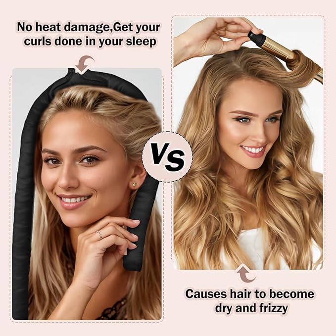 Heatless Hair Curler,Blowout Heatless Curls Overnight,No Heat Curling Rod Set with Satin Bonnet for Sleep in,Black
