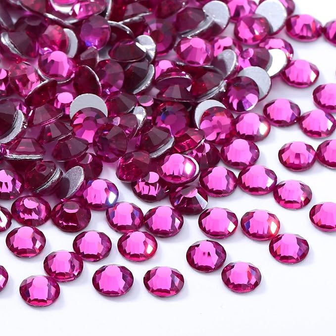 Meibite Fuchsia Flatback Rhinestones, Glass Rhinestones for Nail Art and Craft, Glue Fix, Loose Crystal Gemstones(Fuchsia, SS30, 288pcs, 6.4-6.6mm)